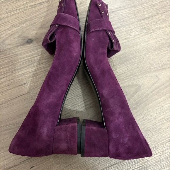 Nine West Wine Purple Suede Block Heel Loafer Sz 8 Fringe Studded NEW Classic - Picture 9 of 9